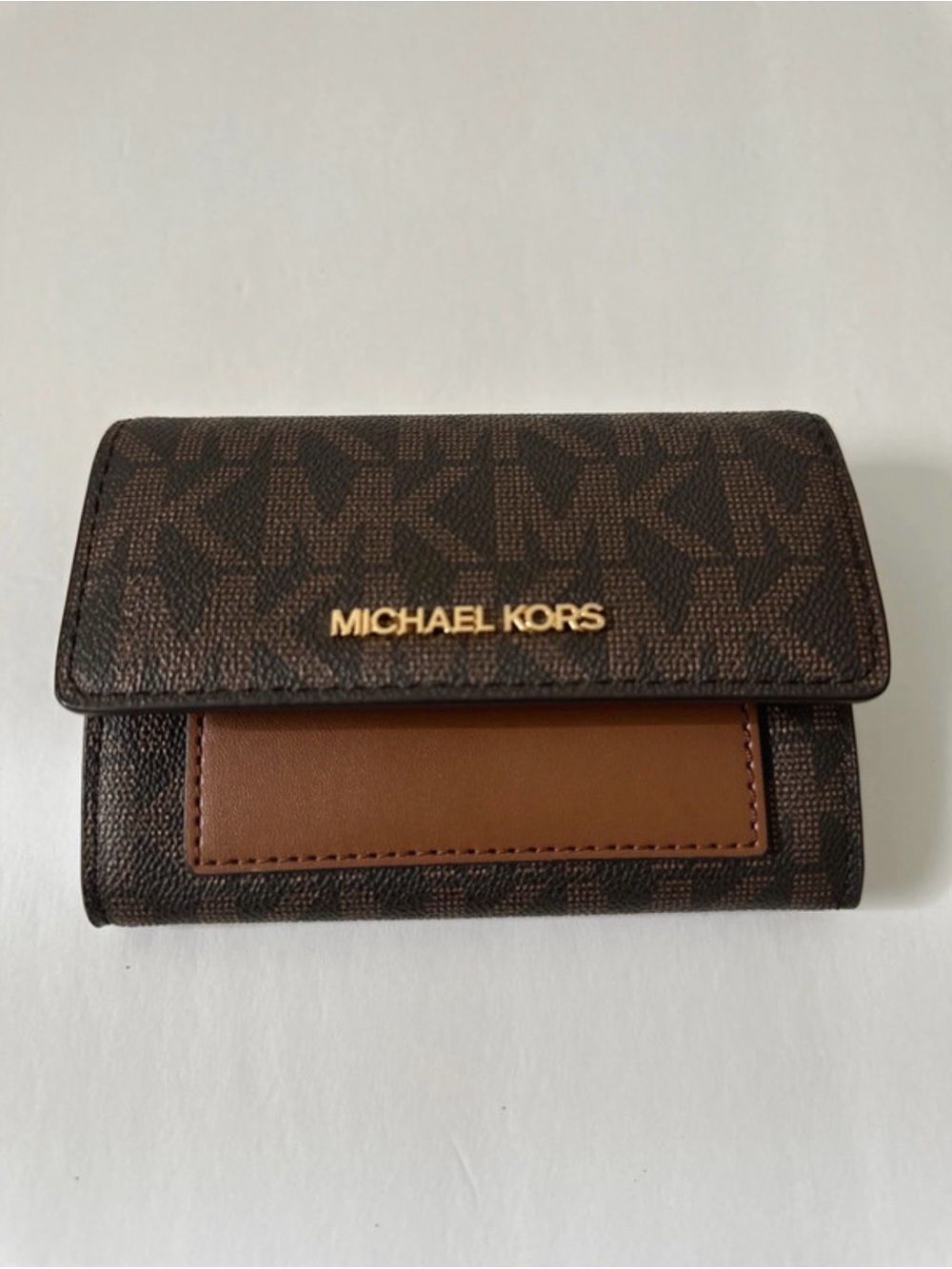 Michael Kors Brown and Tan Patterned Card Holder Wallet